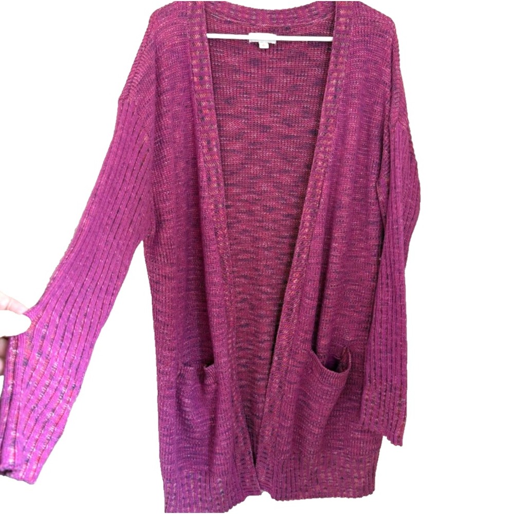 Knox Rose Pink Longline Open Front Cardigan M Ribbed Pockets LS Boho Cottagecore